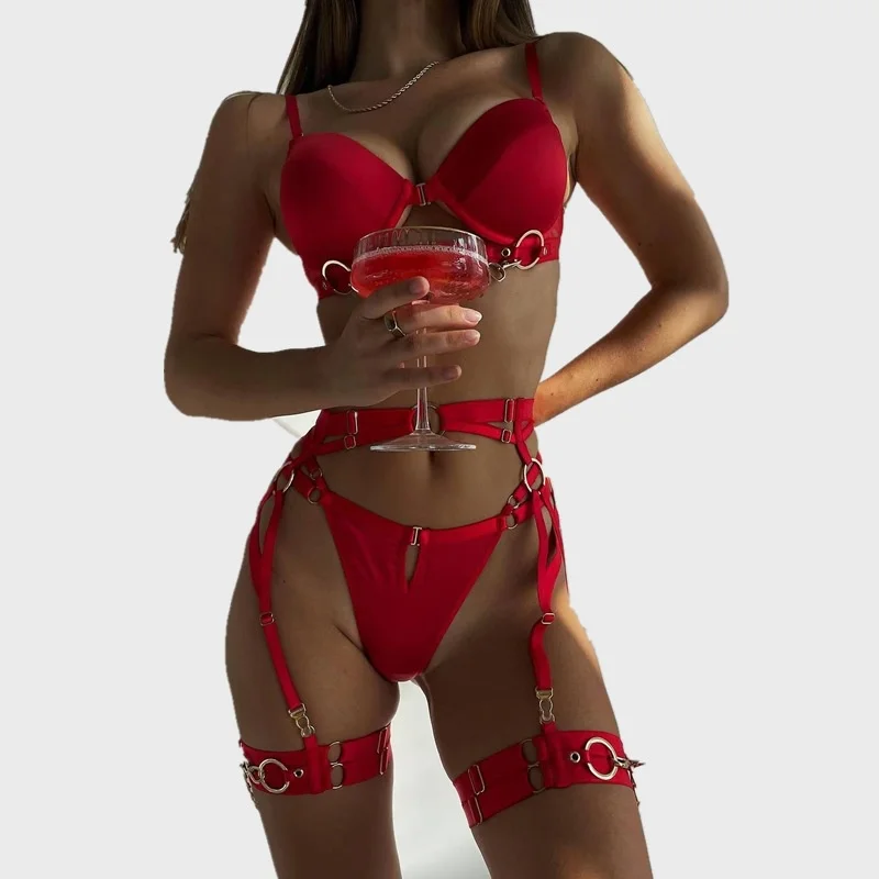 Silk Tie Striped - Fivela dianteira Lingerie Sexy Set, Corrente